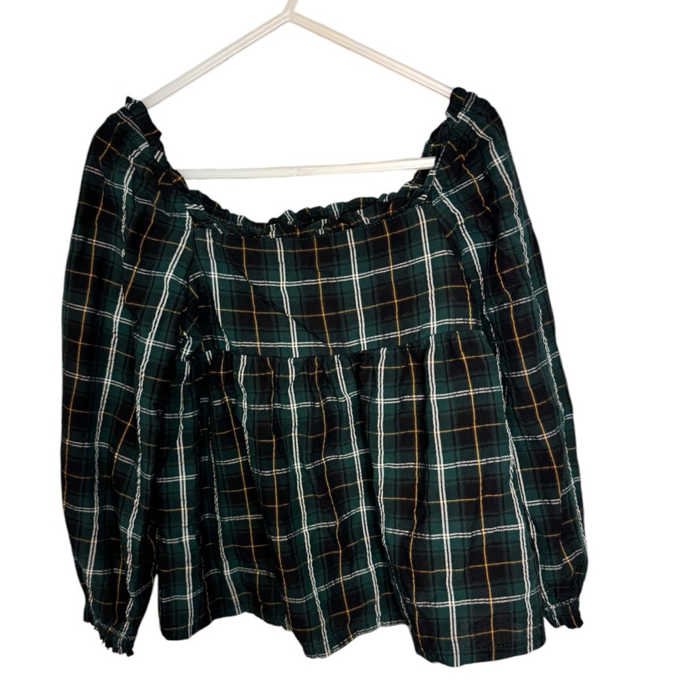 Plaid Off-Shoulder Blouse